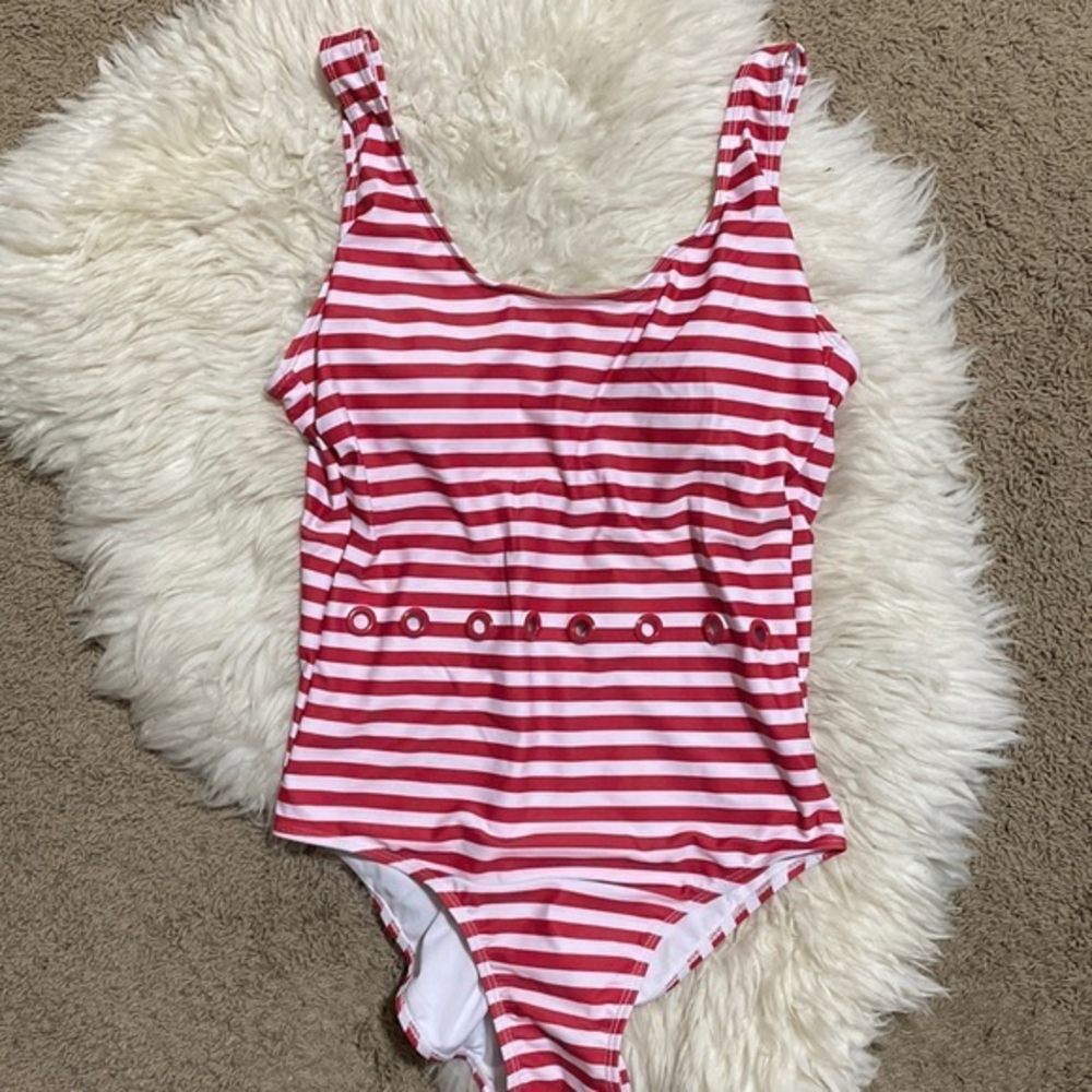 Juicy Couture Red & White Striped One Piece Swimsuit Large